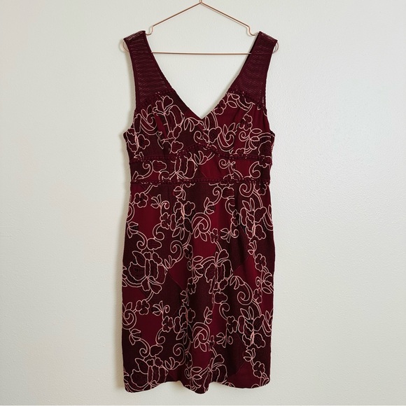 New Moulinette Soeurs Burgundy Floral Mini Dress Sleeveless Embroidered Boho - Picture 5 of 12